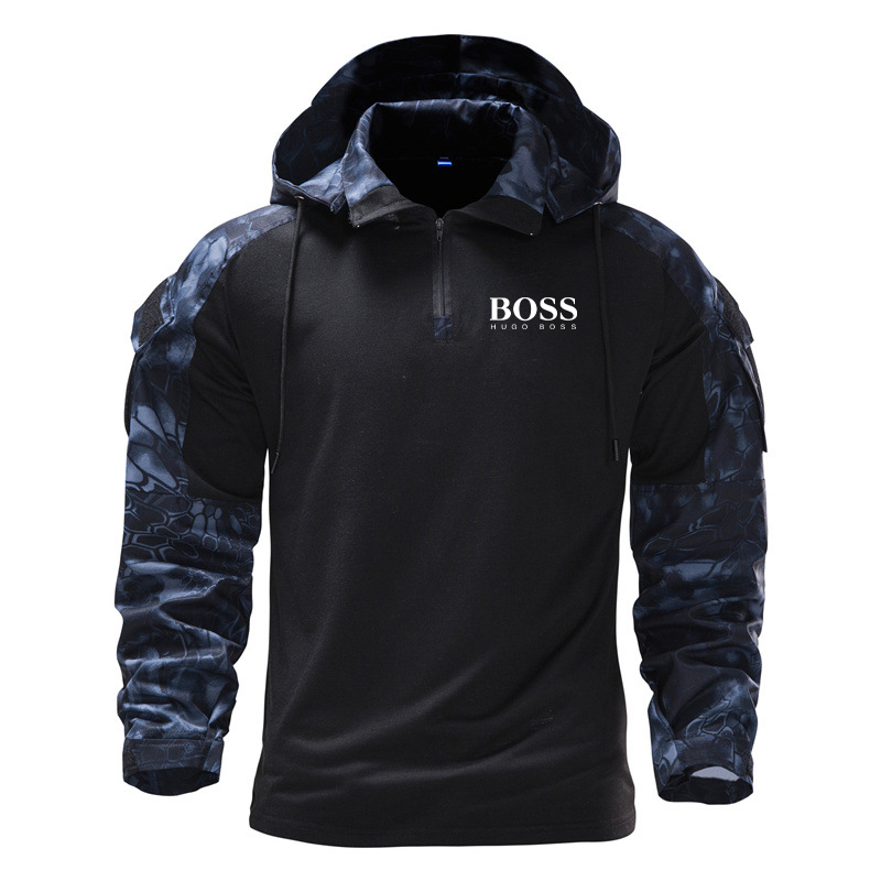 Men's Camouflage Panel Hooded Long Sleeves