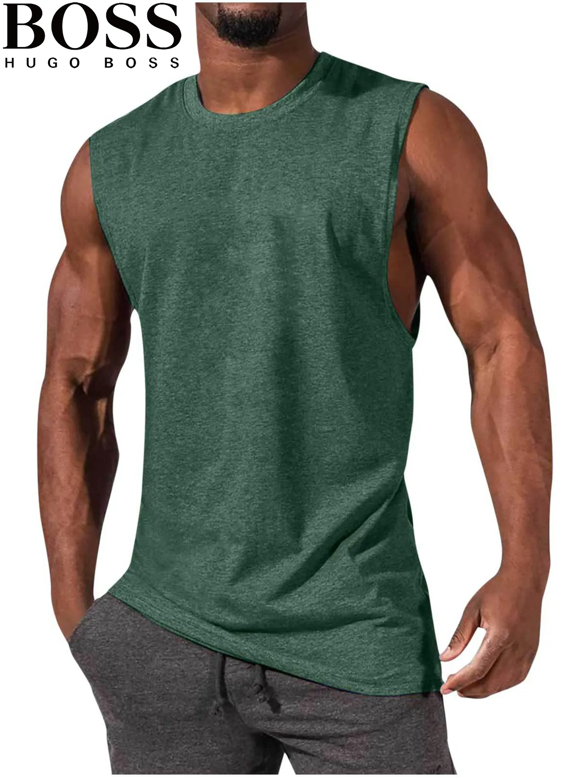Men's T-Shirt Muscle Man Athletic Rambler Solid Color Top Sleeveless T-Shirt