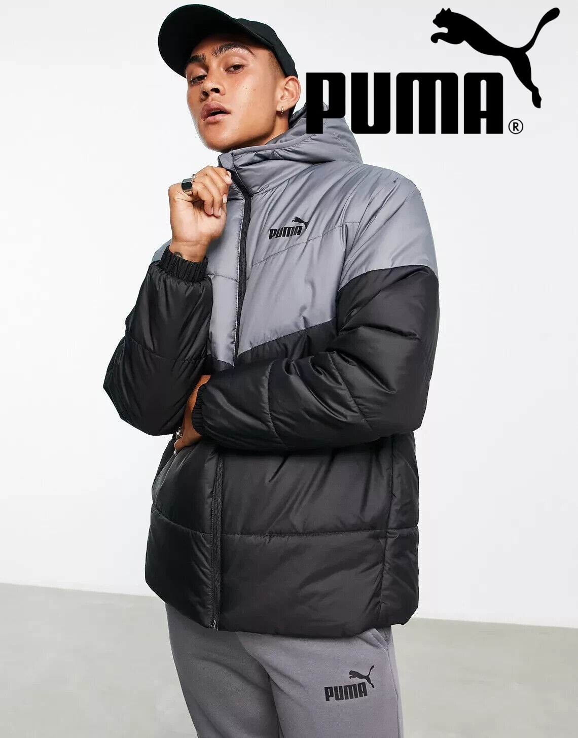 Jachetă de puf căptușită  MS neagră și gri Jachetă antrenor subțire costum pilot bărbați