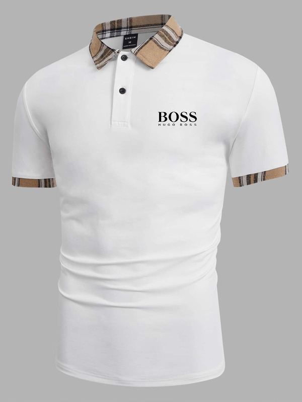 Men Contrast Plaid Collar Polo Shirt