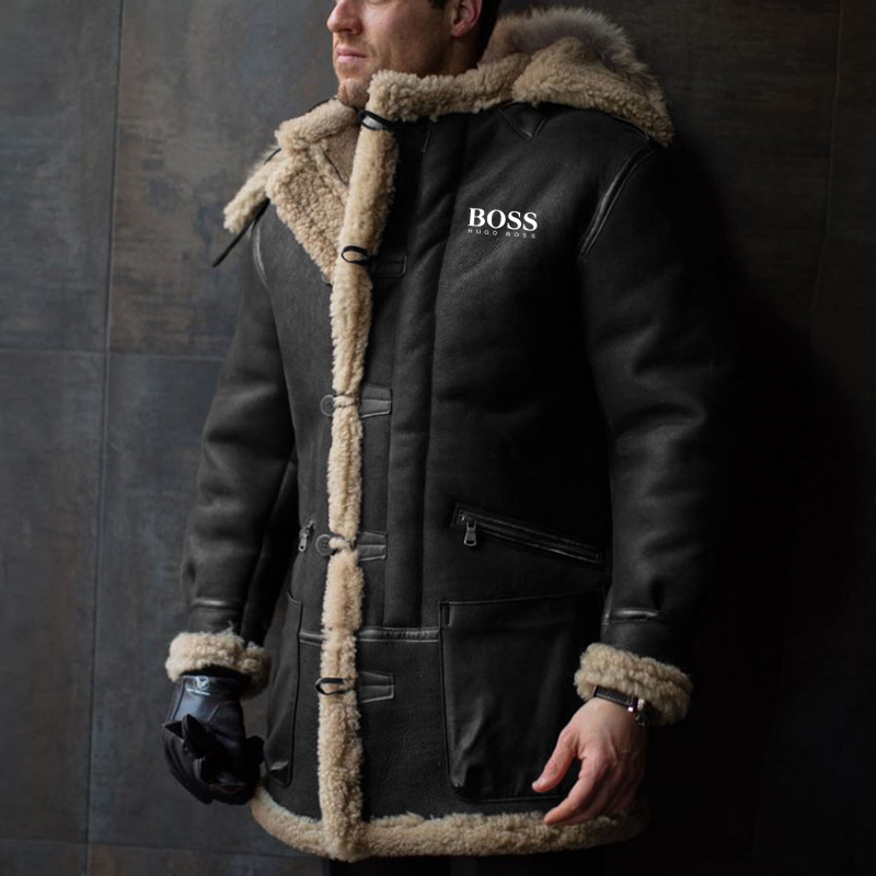 Men's Lapel Warm Fleece Lined Winter Long Jacket