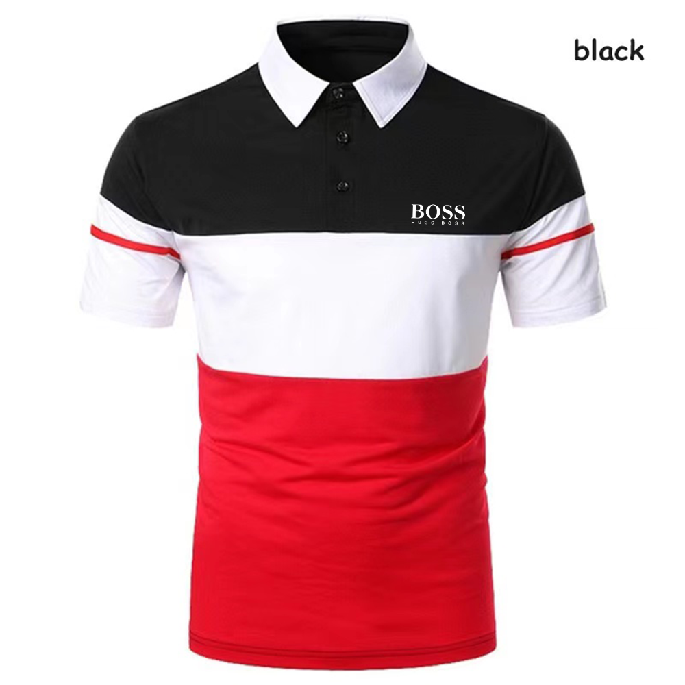 Men's color matching new casual short-sleeved polo shirt