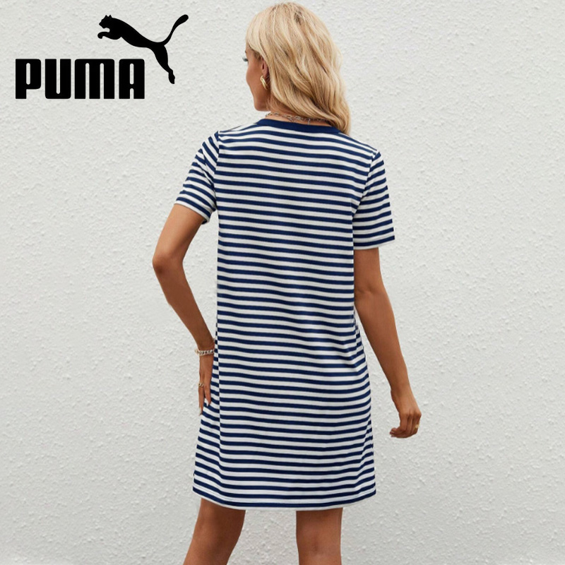 Nowa letnia damska luźna sukienka w paski Puma 2025 z krótkim rękawem