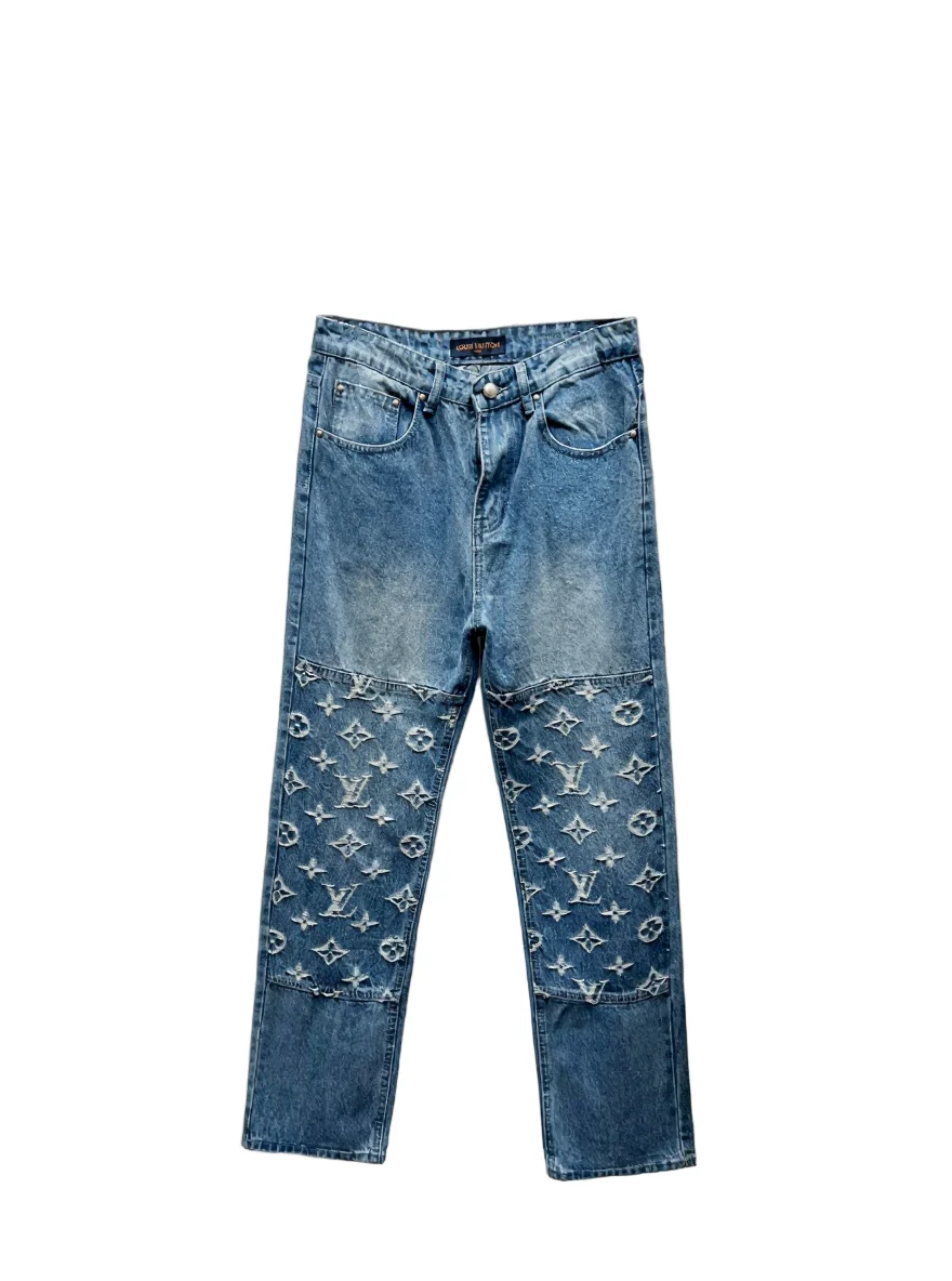 Light Blue Monogram Embroidered Denim Jeans