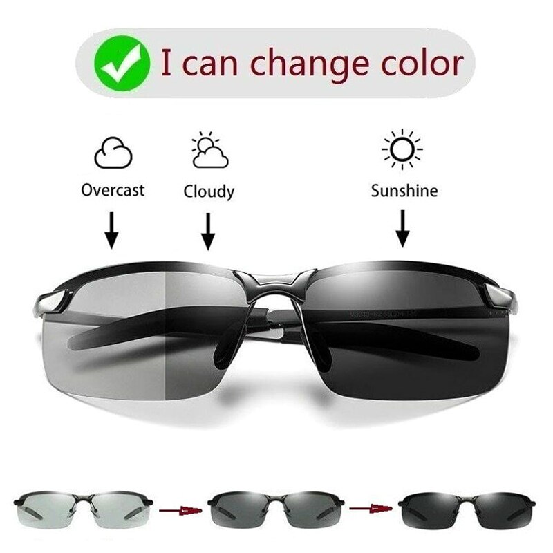 Fashion Men's Photochromic Sunglasses with Polarized Lens