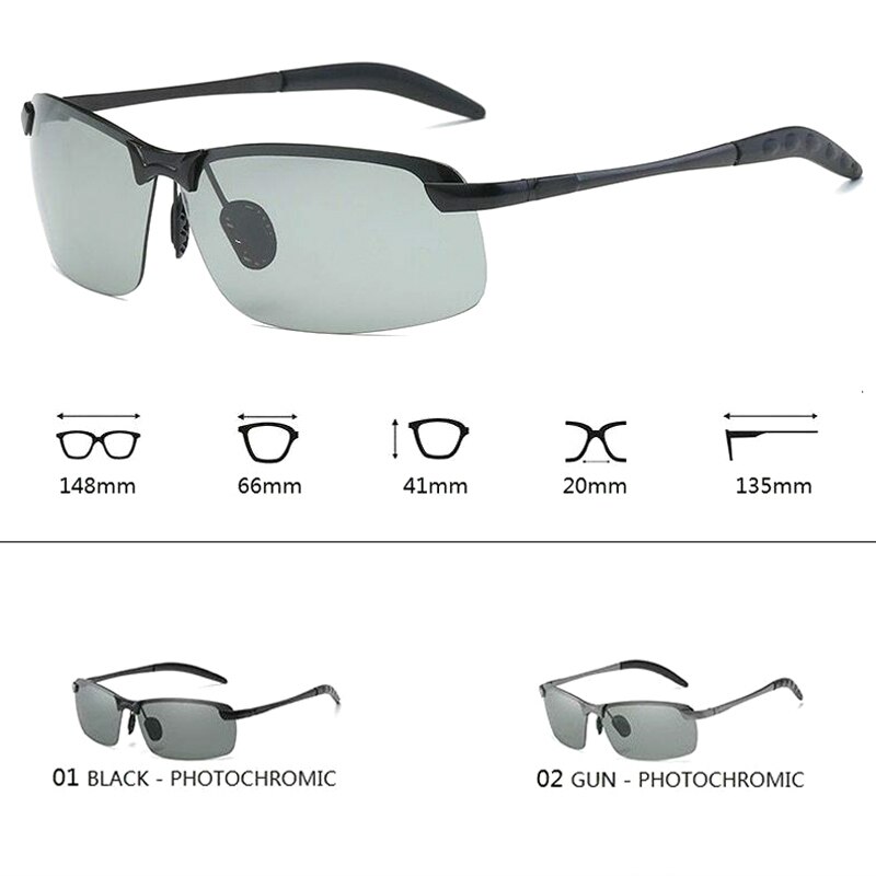 Fashion Men's Photochromic Sunglasses with Polarized Lens