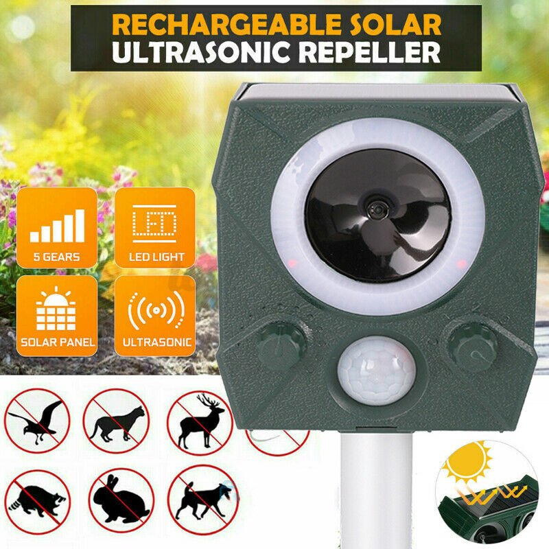 Animal Repeller Ultrasonic Solar Power Bird Dog Cat Skunk Deer Raccoon Repellent