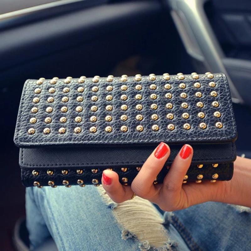 Women Pu Leather Fashion Long Clutch Vintage Punk Cool Wallet