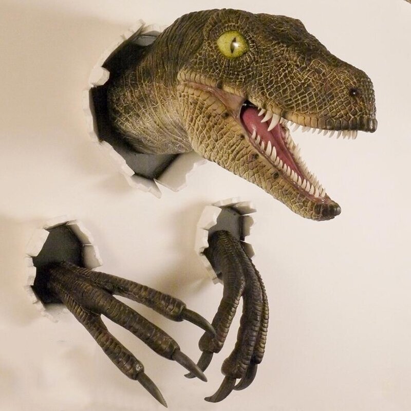 Wall bursting Velociraptor with claws prop replica set - New improved version