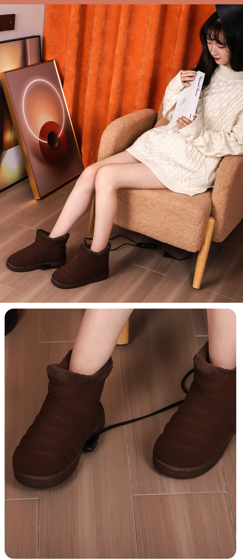 Men's and women's electric heating warm shoes