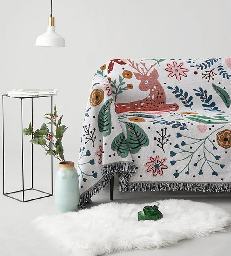 Flowers Deer Cotton Spring Summer Blanket