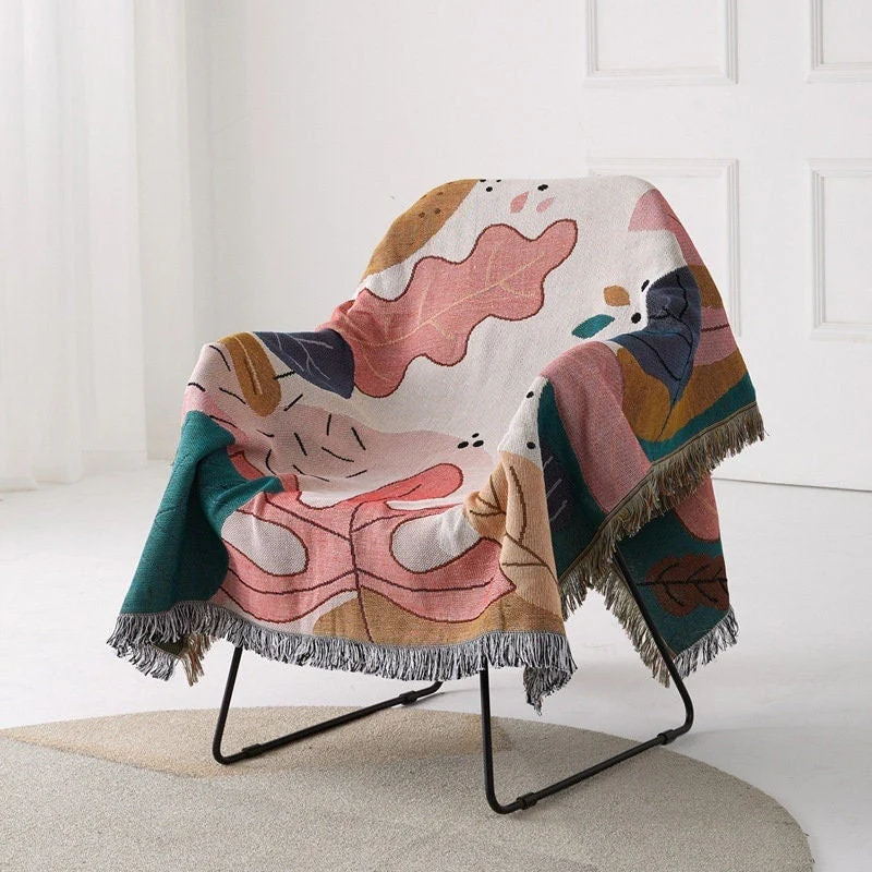 Cartoon leaves jacquard woven Sofa Blanket