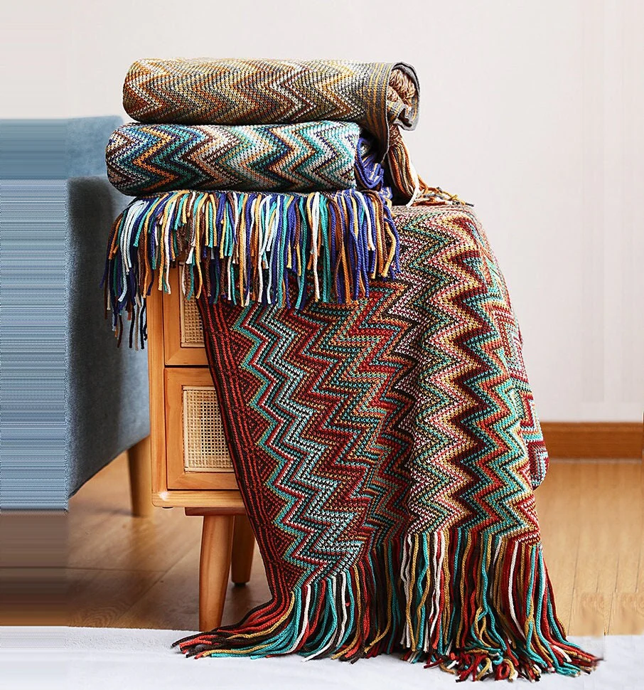 Vintage Mid Century Style Bohemian Sofa Throw Blanket