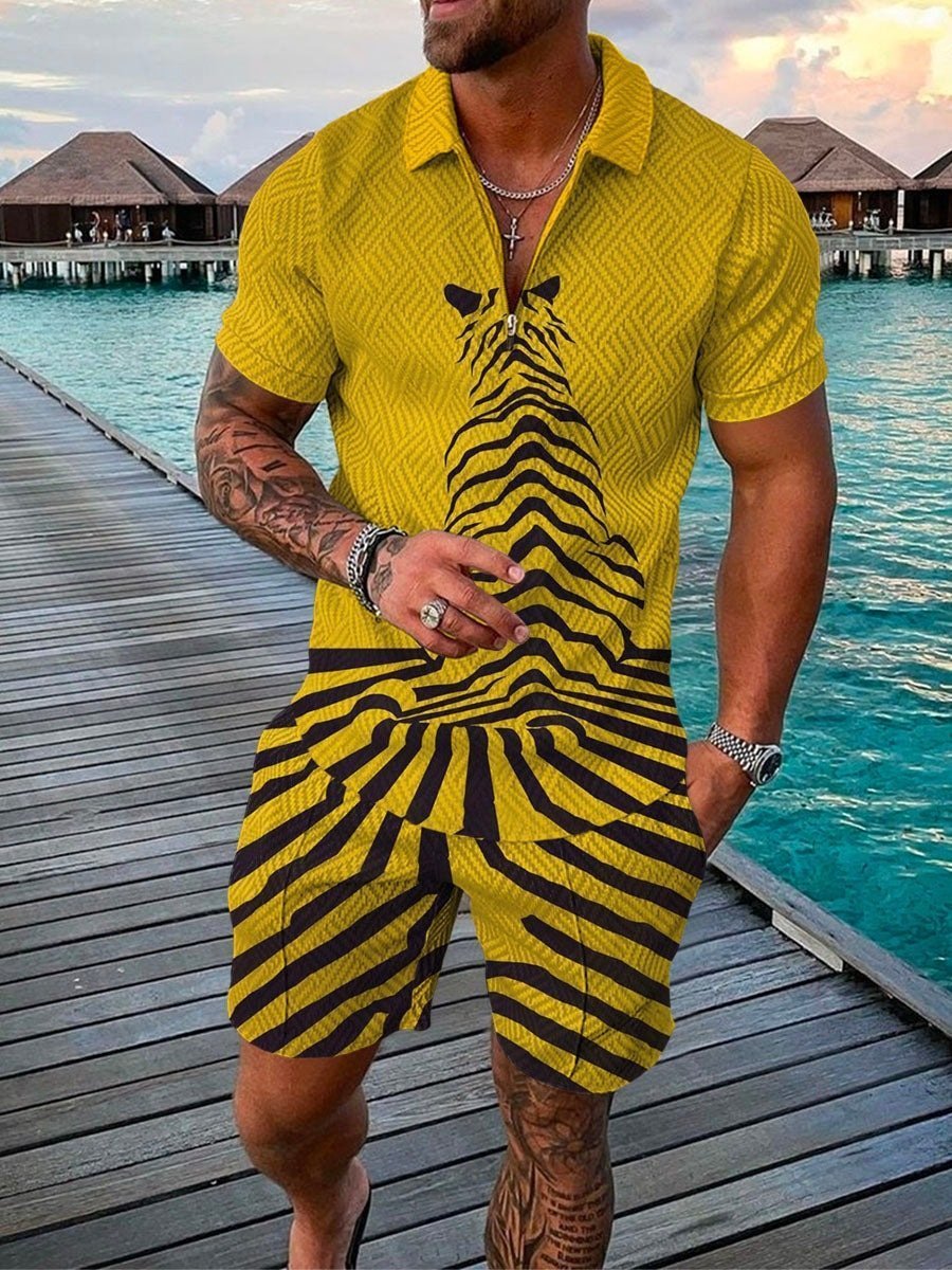 Men's casual printed polo suit