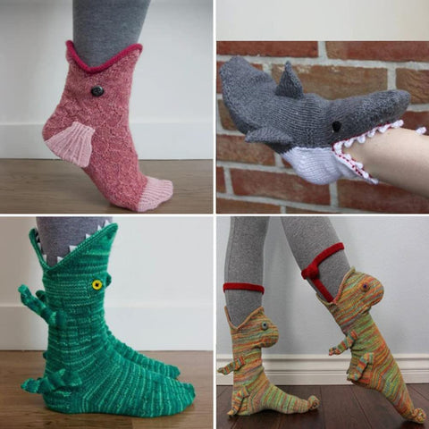 Knit Crocodile Socks For Women/men Creative Animal Shape Ankle Socks Winter Warm Supply Indoor Floor