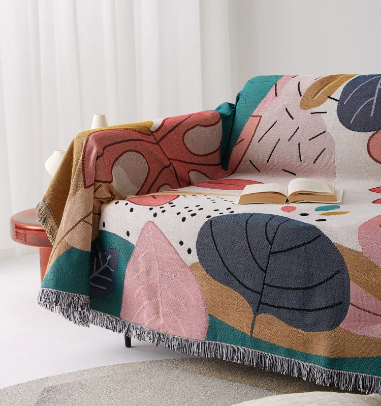 Cartoon leaves jacquard woven Sofa Blanket