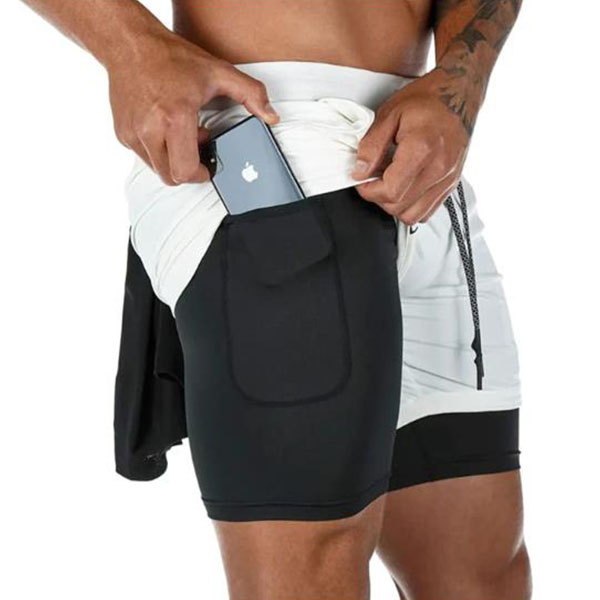 Mens 3 in 1 Workout Shorts - Quick dry with phone & towel holder