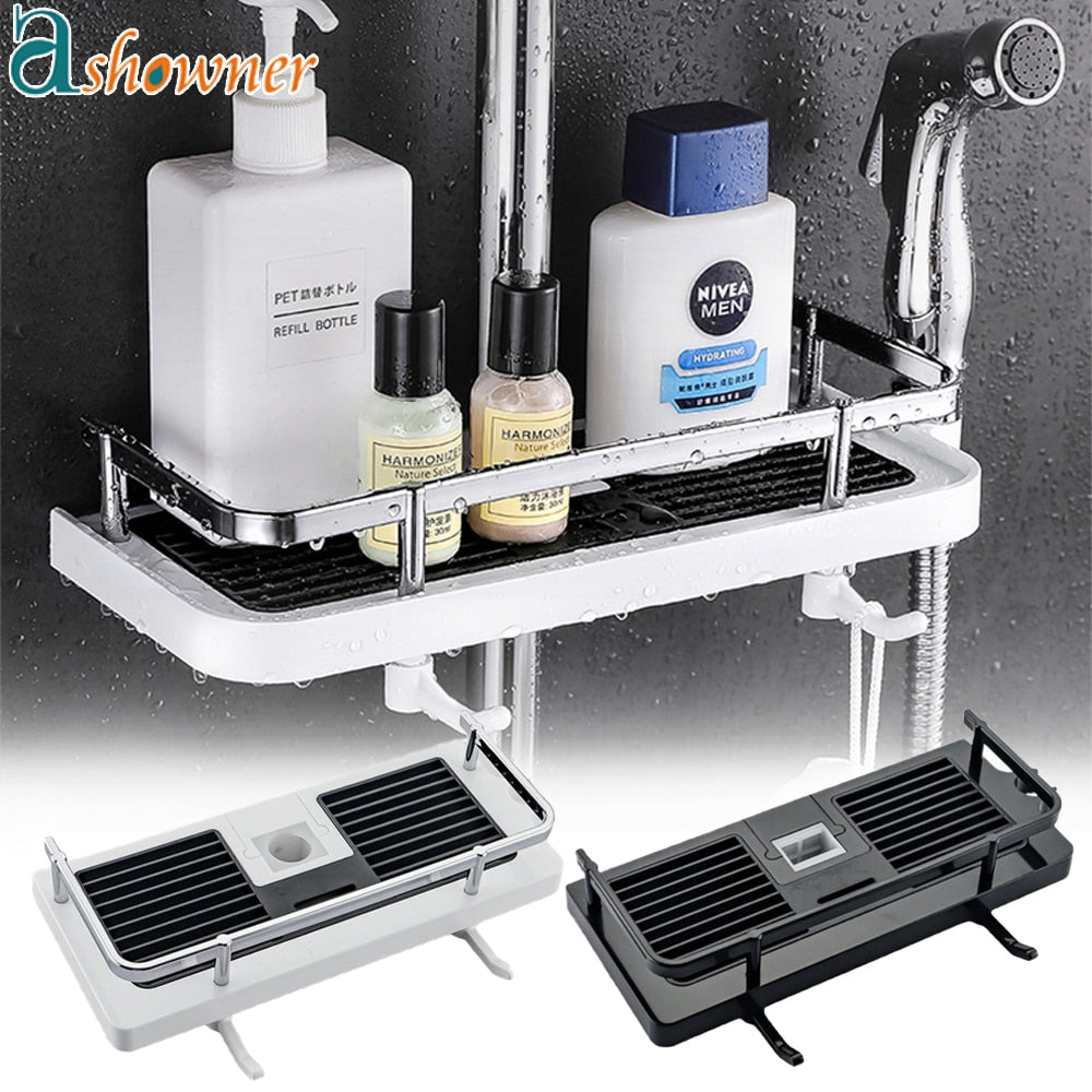 Shower Storage Holder Bathroom Shelf Pole Shelves Shampoo Tray