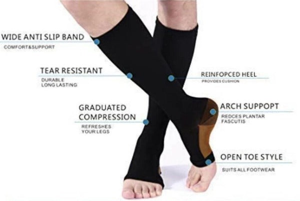 Copper Open Toe Compression Socks - Easy to Put On Toeless Support Stockings!