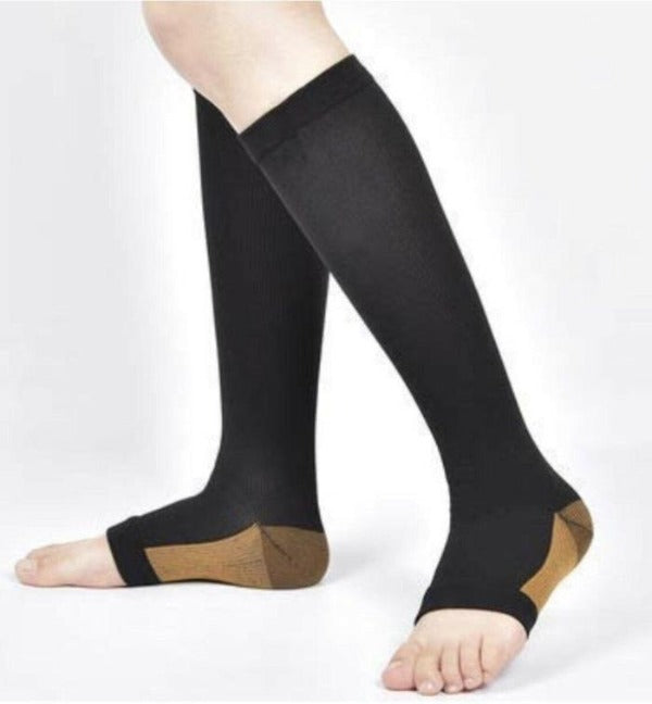 Copper Open Toe Compression Socks - Easy to Put On Toeless Support Stockings!