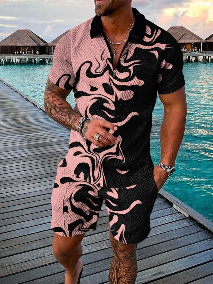 Men's casual printed polo suit