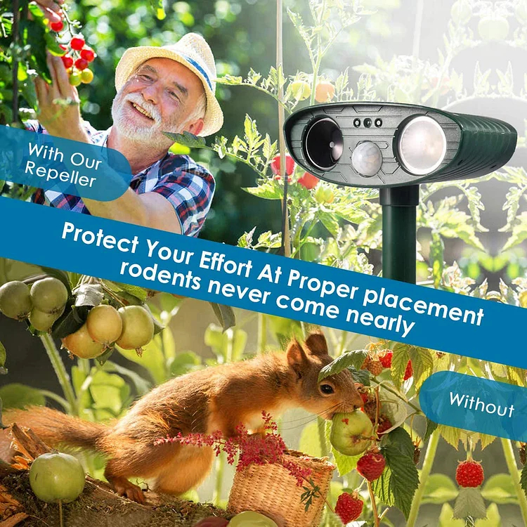 Cat Outdoor Deterrent Ultrasonic Repeller - Solar Powered Ultrasonic Animal & Pest Repellant