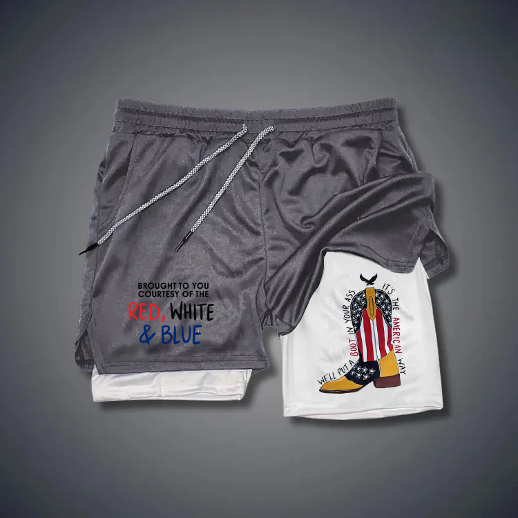 Red White &Blue Pattern Pattern Print Shorts Pants