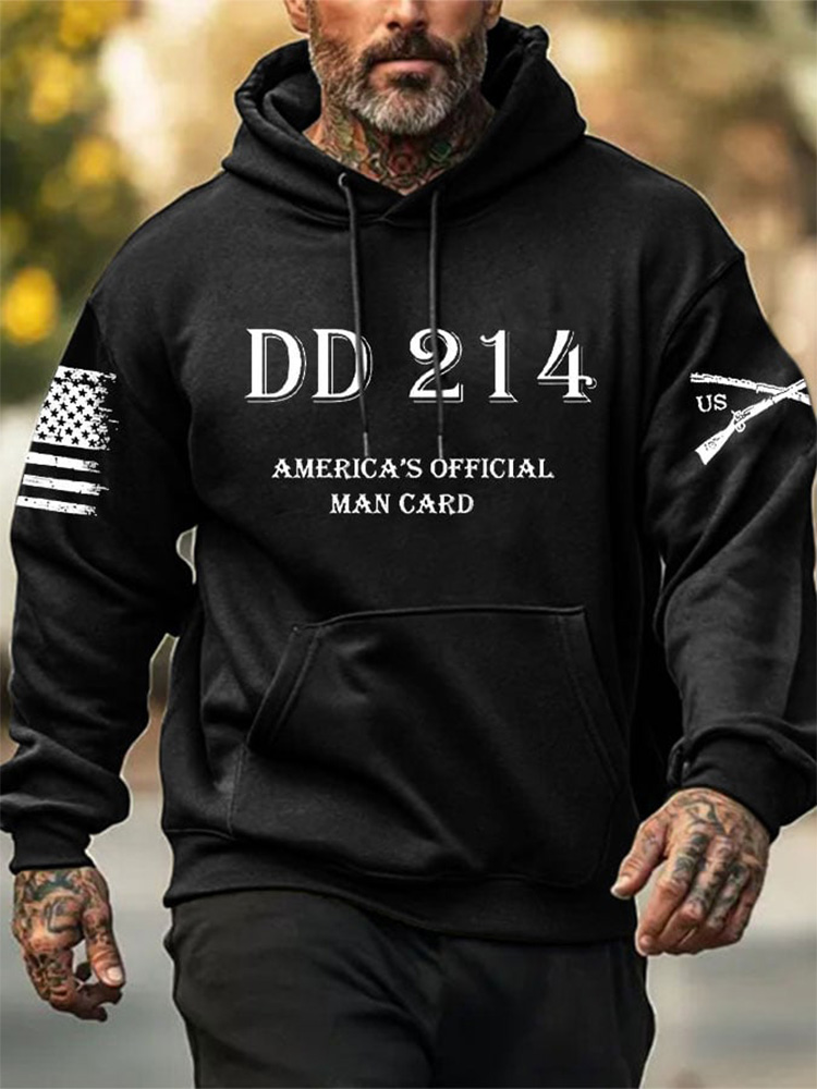 Men's Dd214 America Official Man Card Casual Print Hoodie