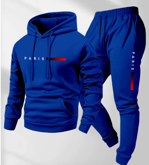 Men's Paris Letter Printed Hoodie and Drawstring Sweatpants Set Two-Piece Set