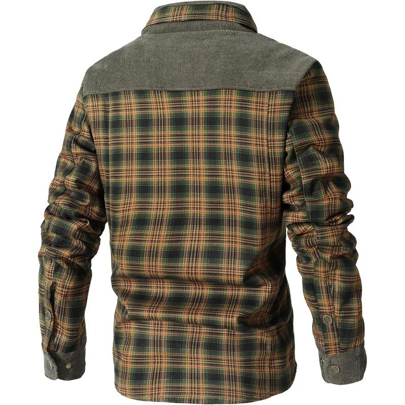 Men's Corduroy Plaid Sherpa Lined Flannel Shirt Jacket Fleece Coat