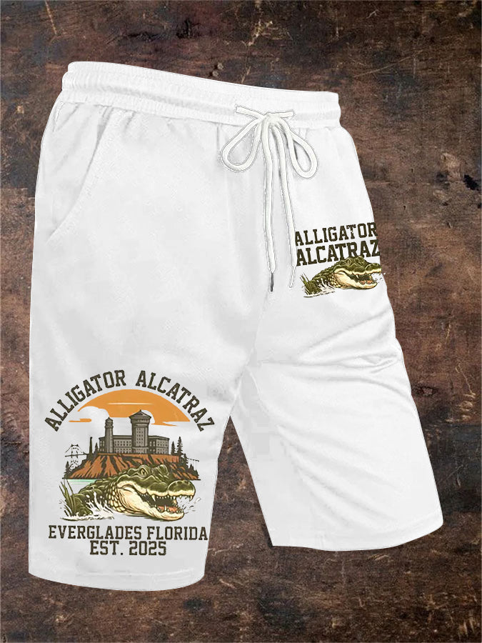 Men's Retro Alligator Alcatraz Funny Florida Everglades Dark Humor Shorts