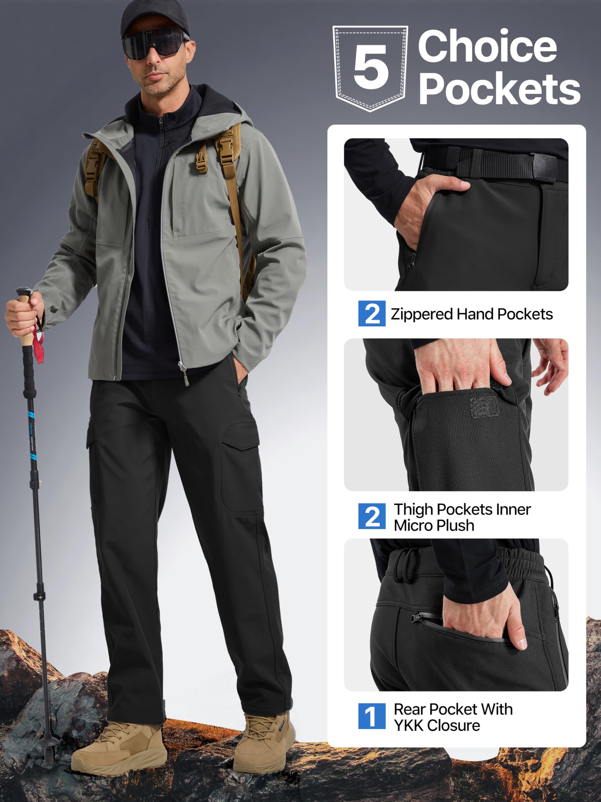 Men's Outdoor Softshell Fleece Lined Cargo Pants