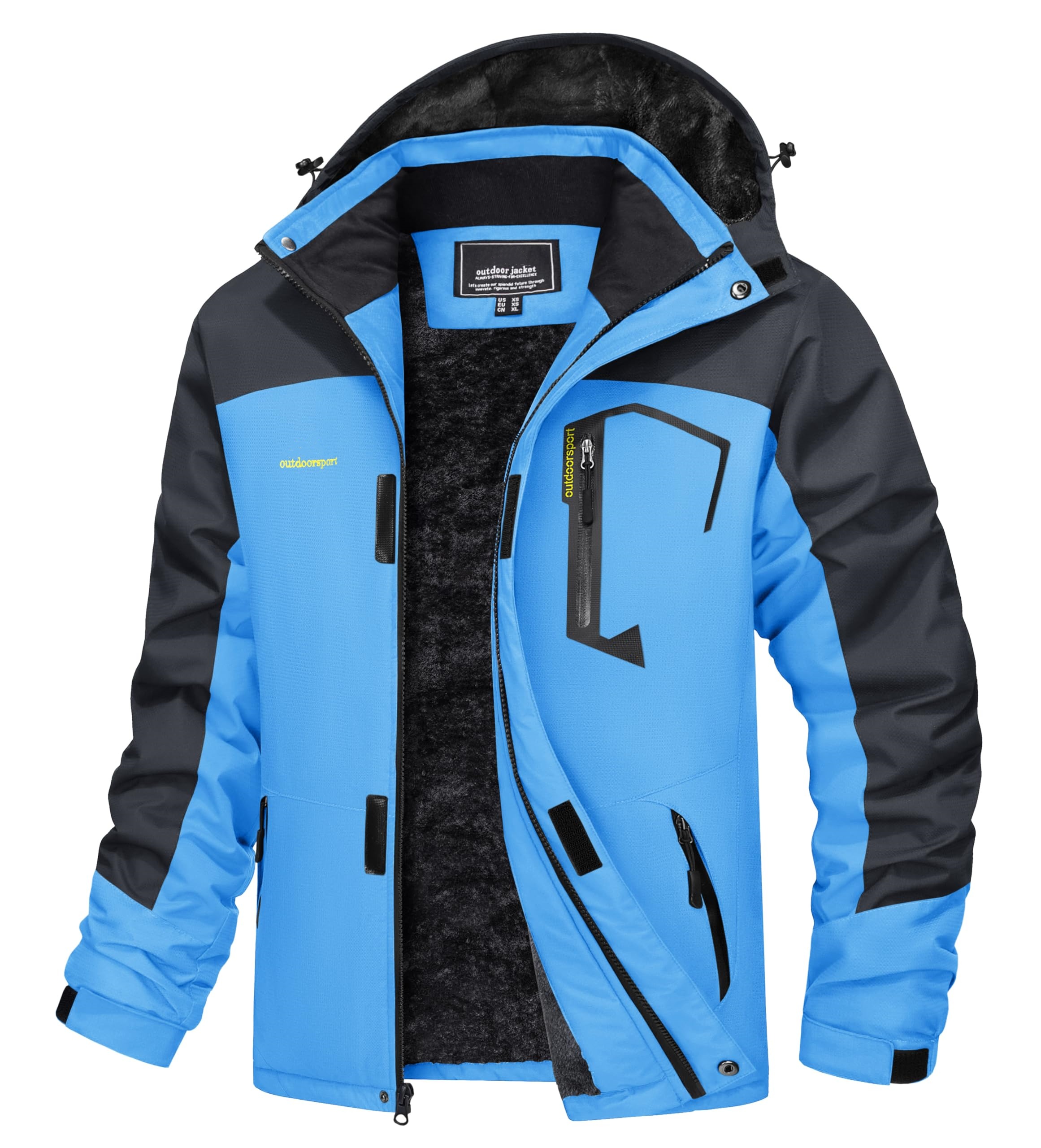 Men's Winter Coats Water Resistant Ski Snow Jacket Warm Fleece Jacket Parka Raincoats With Hood Multi-Pockets
