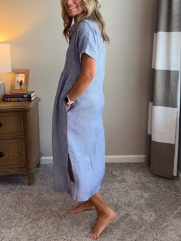 CLEARANCE🔥 Striped Lapel Button Down Shirt Dress