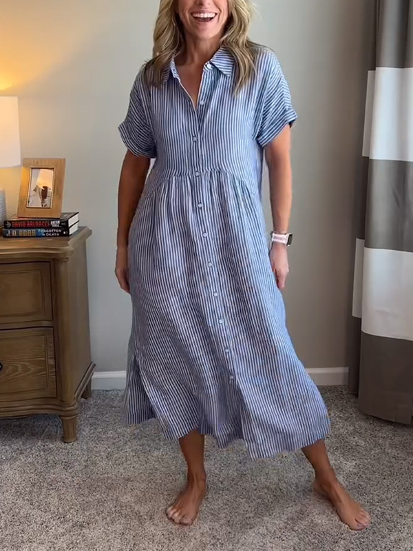 CLEARANCE🔥 Striped Lapel Button Down Shirt Dress