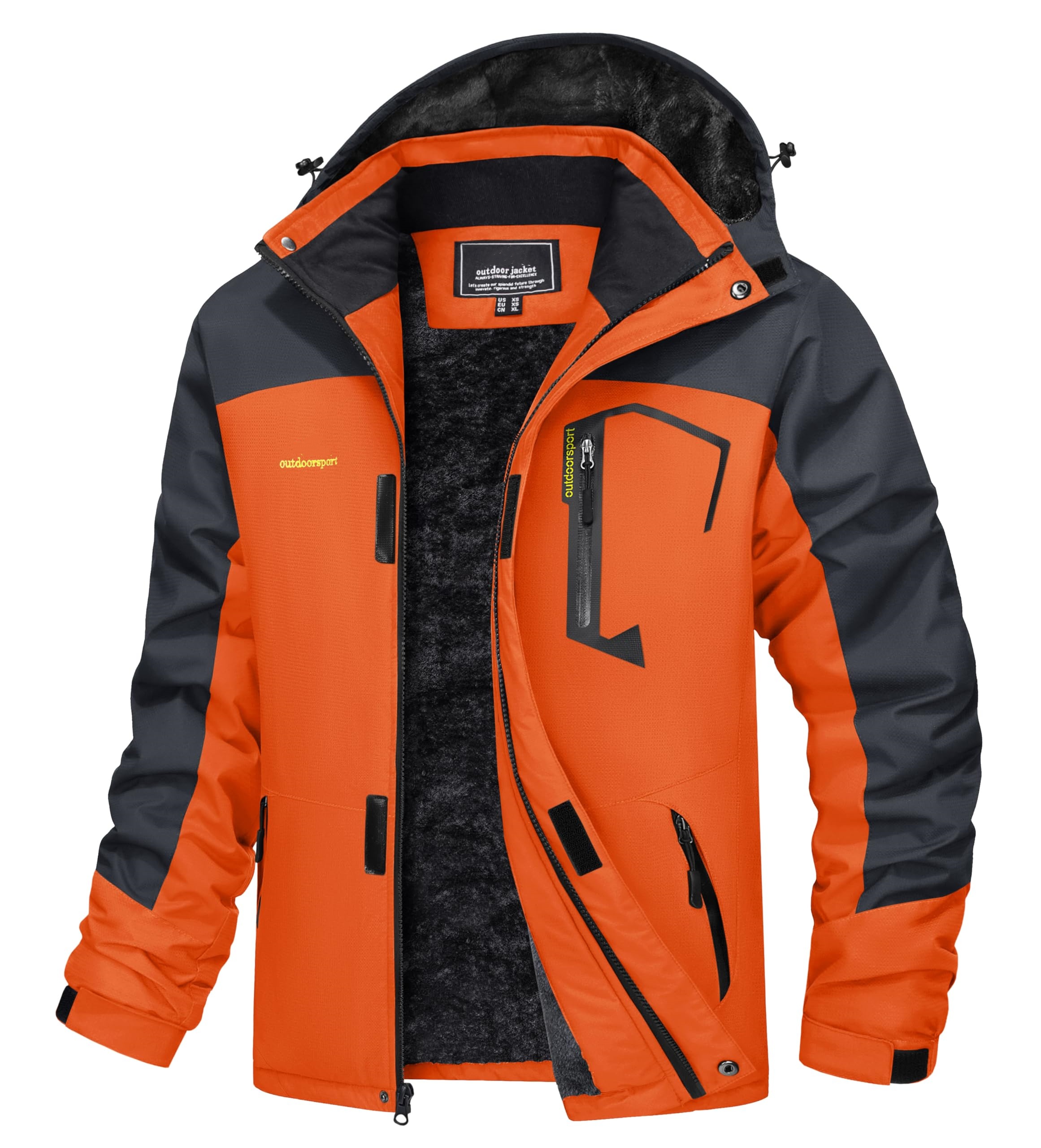 Men's Winter Coats Water Resistant Ski Snow Jacket Warm Fleece Jacket Parka Raincoats With Hood Multi-Pockets