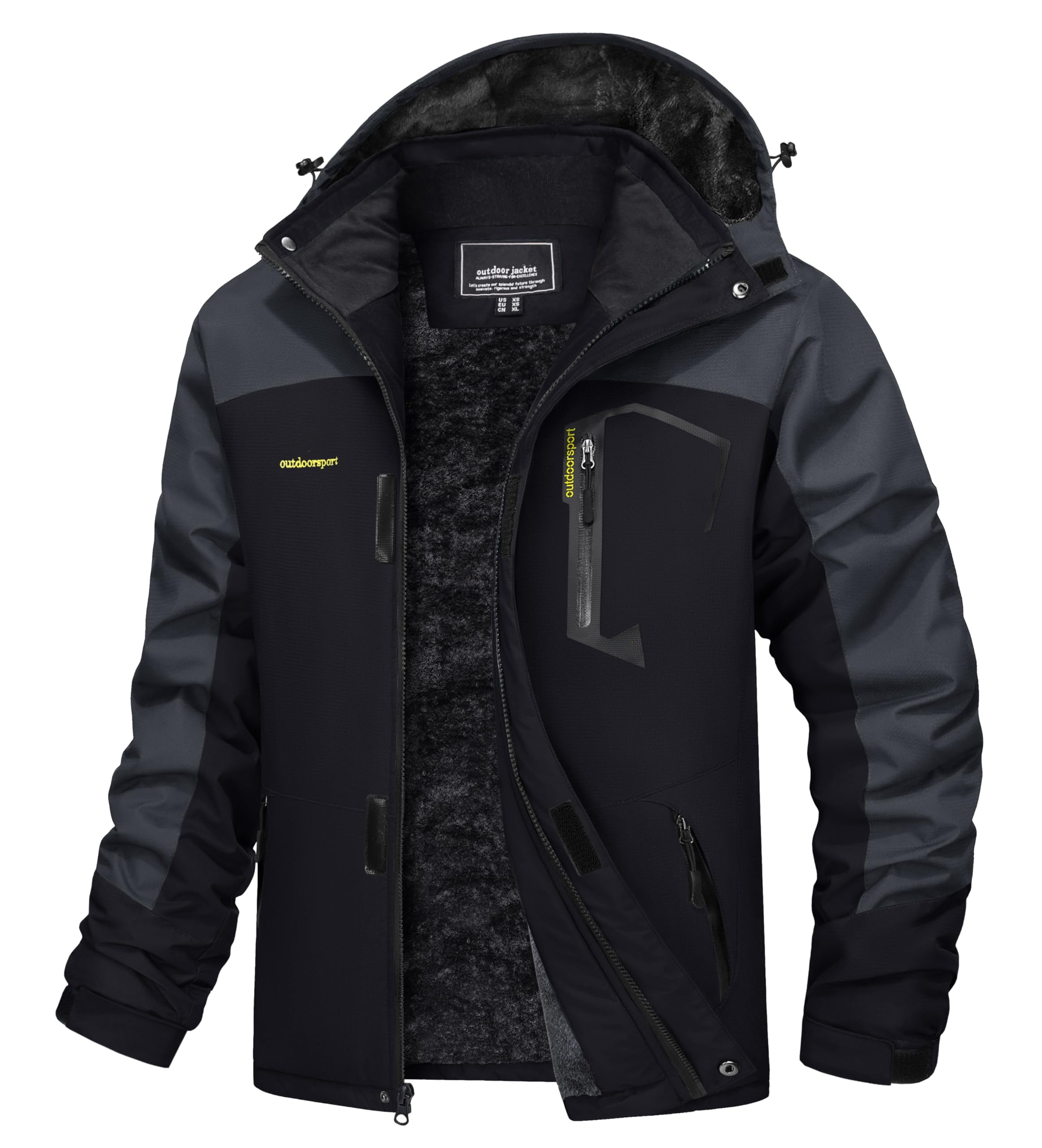 Men's Winter Coats Water Resistant Ski Snow Jacket Warm Fleece Jacket Parka Raincoats With Hood Multi-Pockets