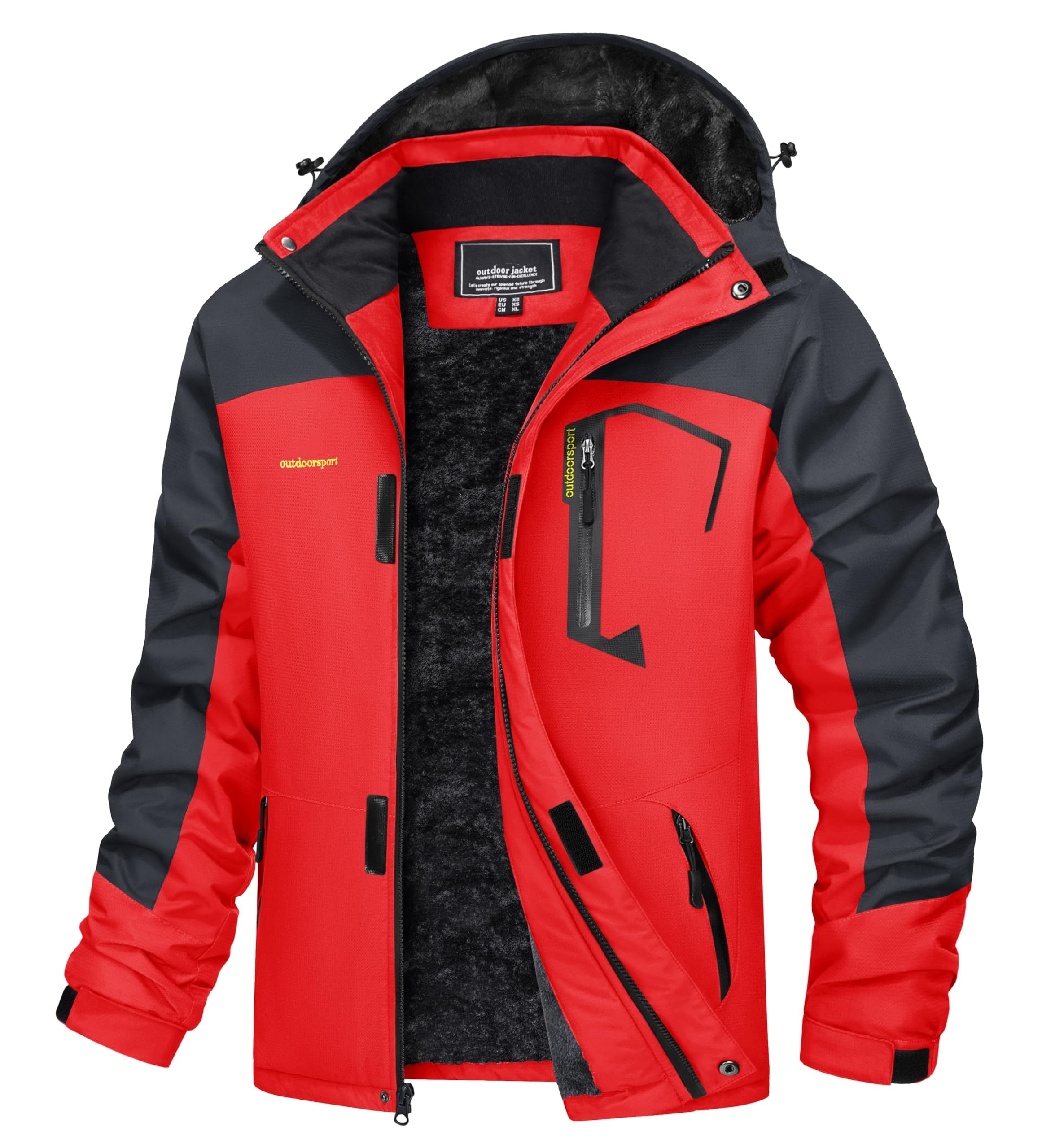 Men's Winter Coats Water Resistant Ski Snow Jacket Warm Fleece Jacket Parka Raincoats With Hood Multi-Pockets
