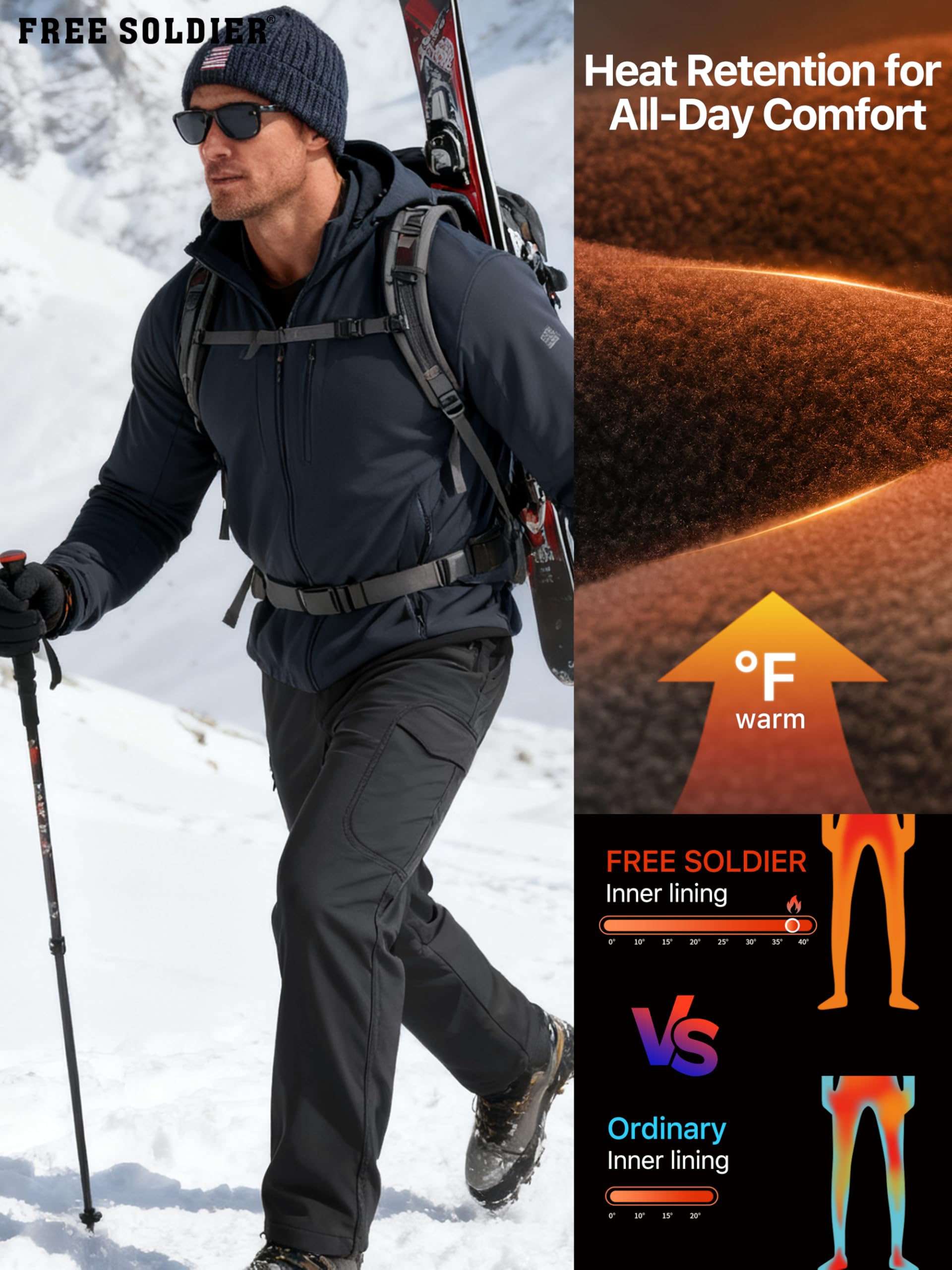 Men's Outdoor Softshell Fleece Lined Cargo Pants