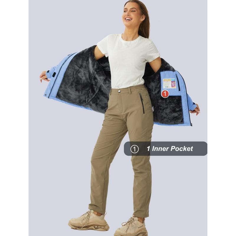 Women's Waterproof Ski Suit with Hood and Fleece Lined Warm Winter Outerwear