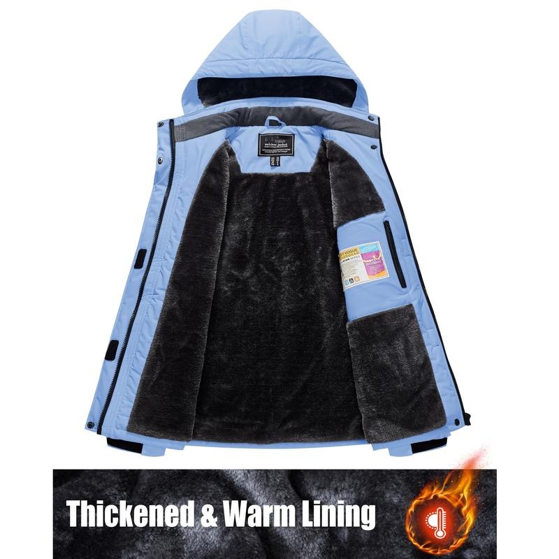 Women's Waterproof Ski Suit with Hood and Fleece Lined Warm Winter Outerwear