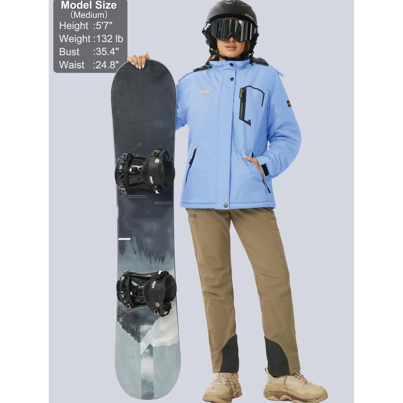 Women's Waterproof Ski Suit with Hood and Fleece Lined Warm Winter Outerwear
