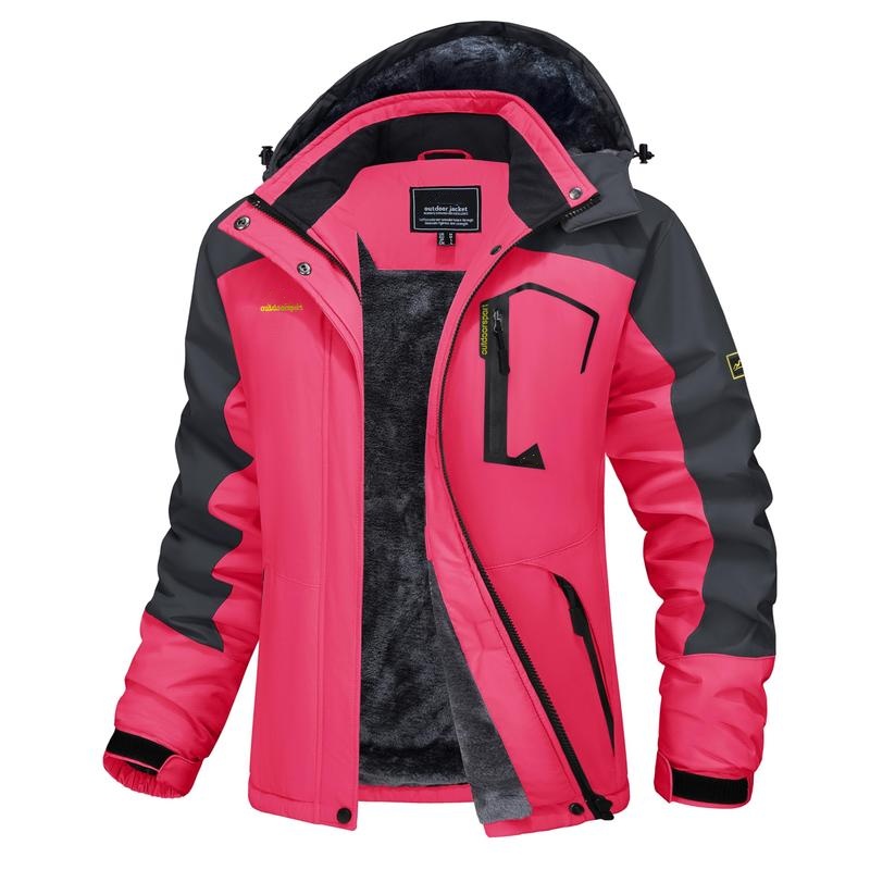 Women's Waterproof Ski Suit with Hood and Fleece Lined Warm Winter Outerwear