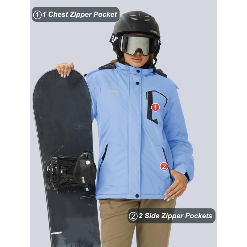 Women's Waterproof Ski Suit with Hood and Fleece Lined Warm Winter Outerwear