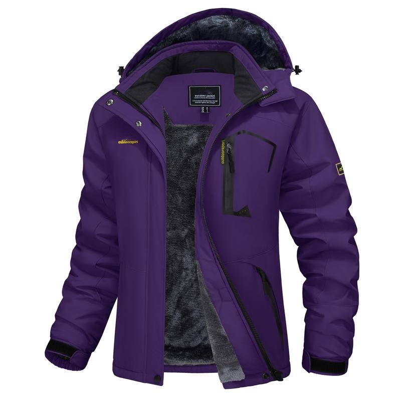 Women's Waterproof Ski Suit with Hood and Fleece Lined Warm Winter Outerwear