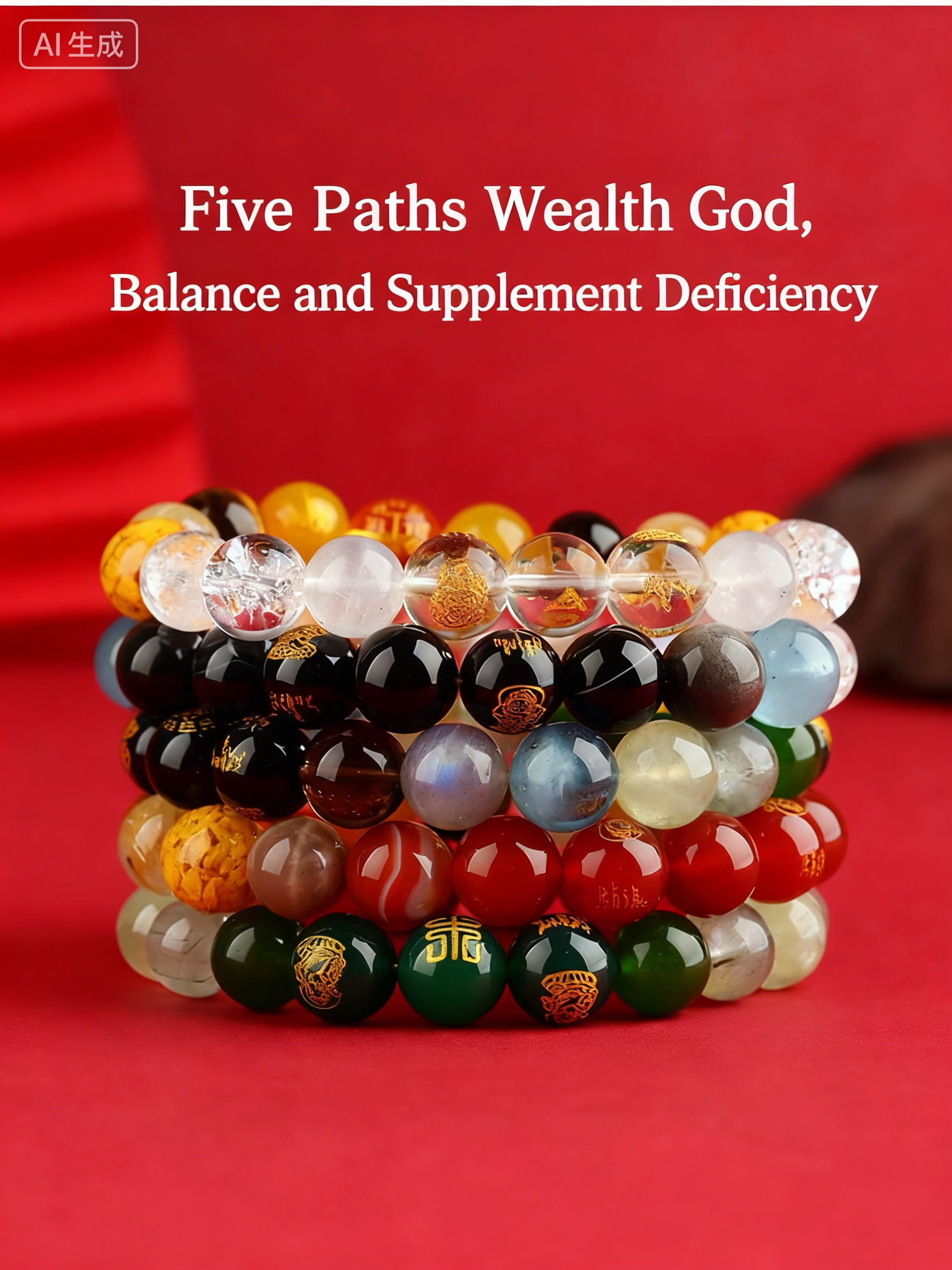 Feng Shui Five Elements Bracelet - Five-Way Wealth Gods Natural Crystal Jewelry for Balance Luck Gaps & Wealth Attraction