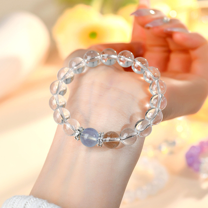 White Crystal Single-Strand Bracelet with Aquamarine