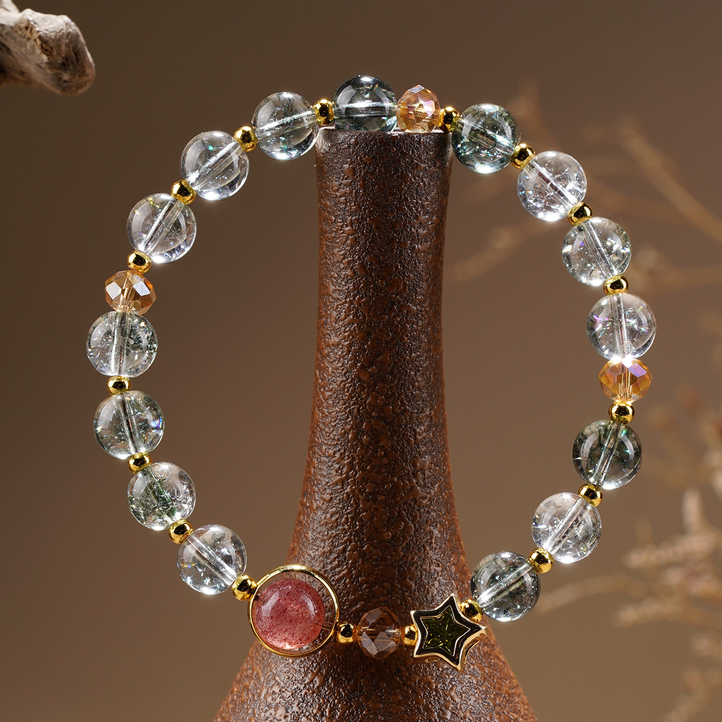 Green Phantom & Strawberry Quartz Scene-Adaptive Charm Bracelet - Feng Shui Invisible Appeal Calibrator