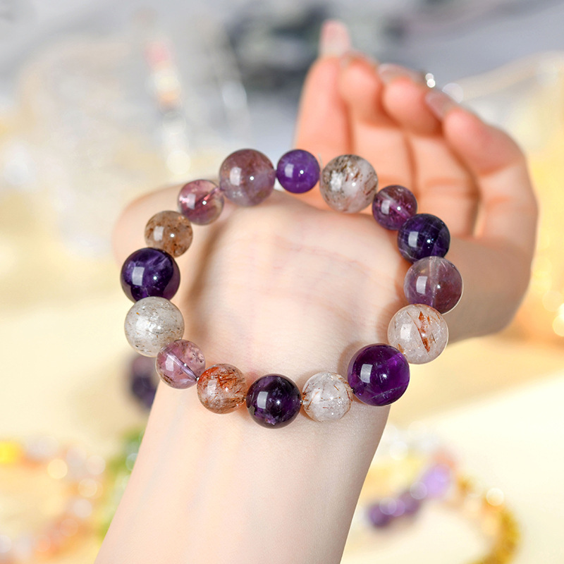 Super Seven Amethyst Sphere Bracelet - Feng Shui Career Bottleneck Breaker for Stuck Progress