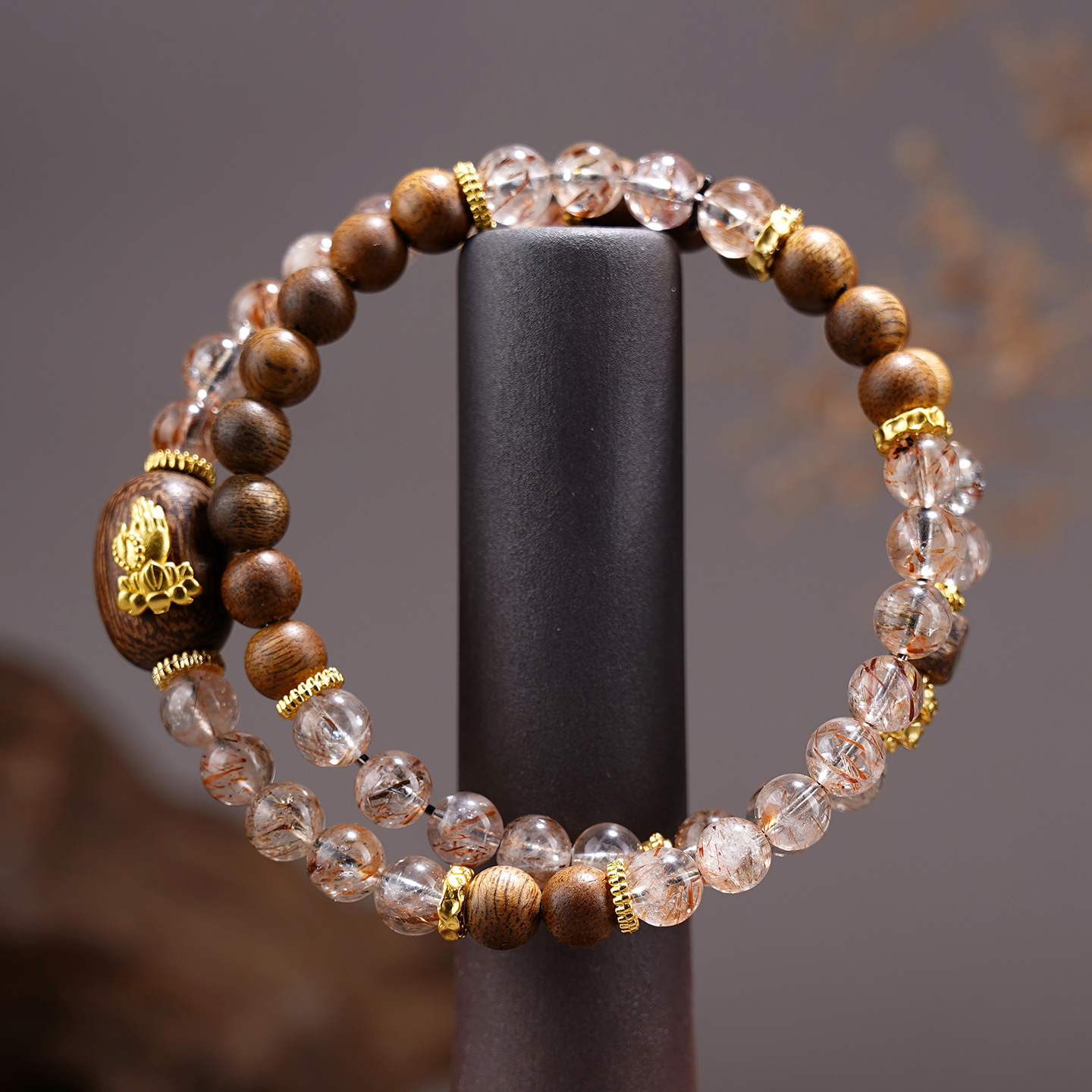 Black Gold Super Seven & Agarwood Double-Strand Bracelet - Feng Shui Dual Wealth Channel Stabilizer